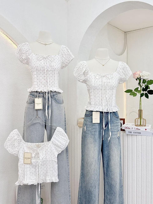 Polka Dot Deep Neck Tops
